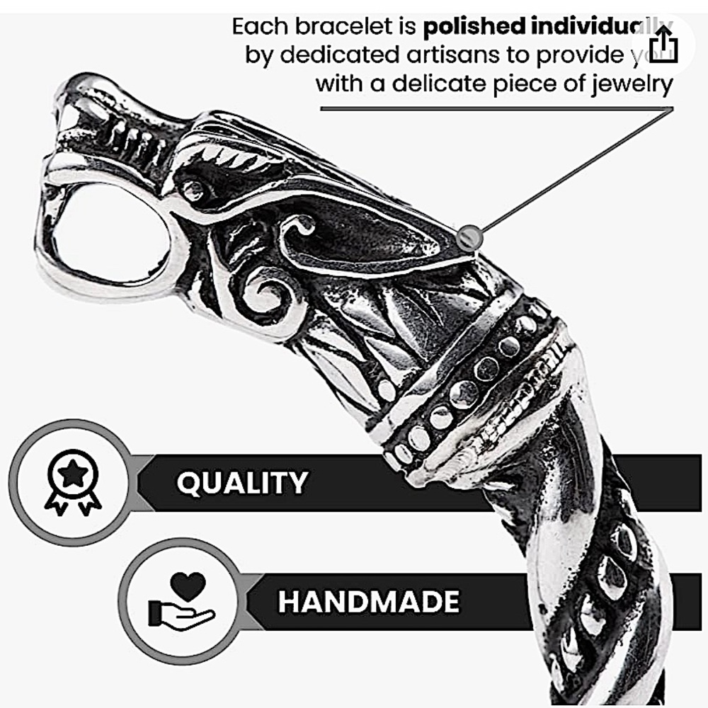 SILVER VIKING WOLF BRACELET SILVER ARM BAND CUFF BANGLE - Picture 7 of 9